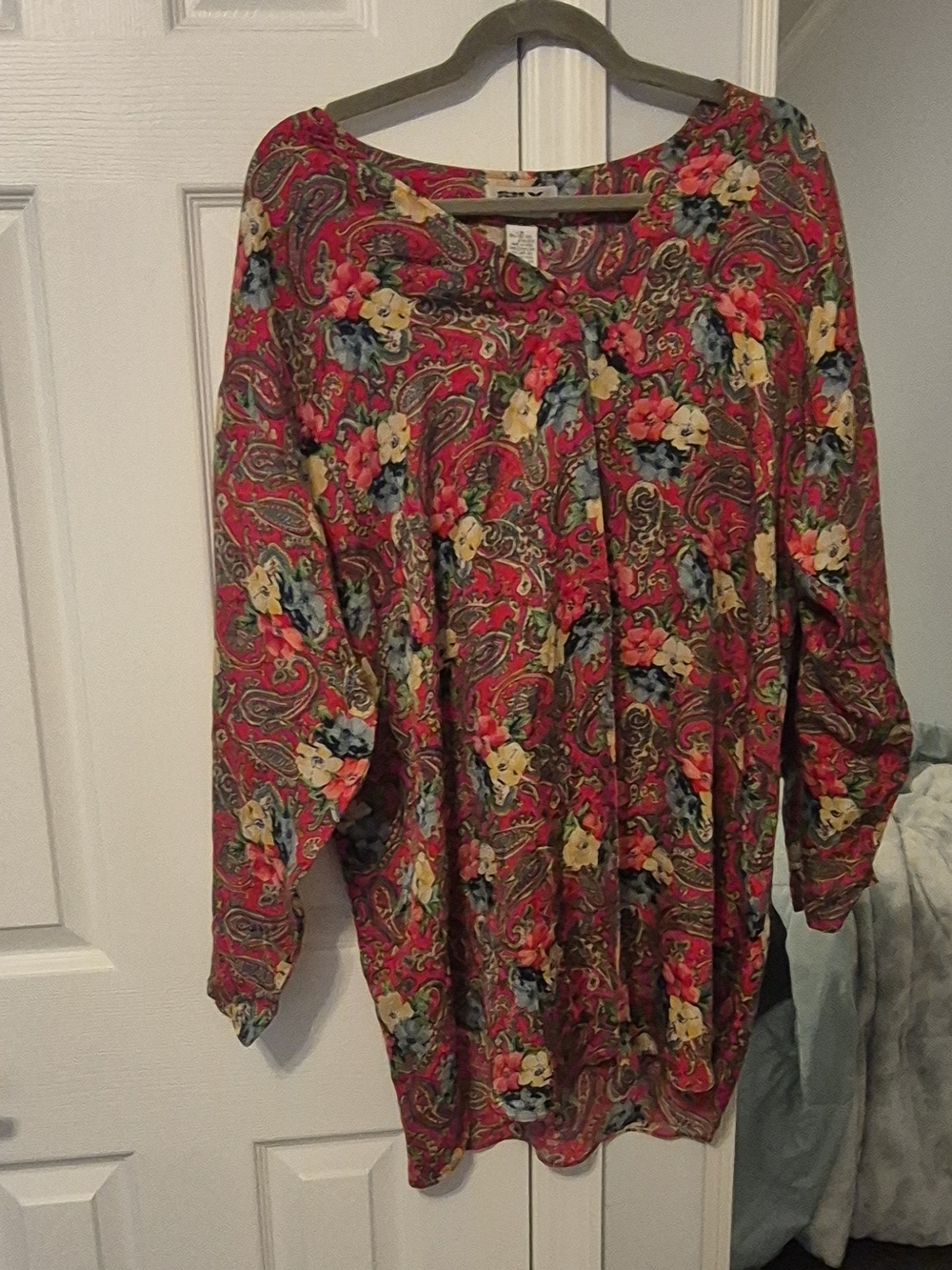 august silk Red Floral Paisley Long-Sleeve Tunic